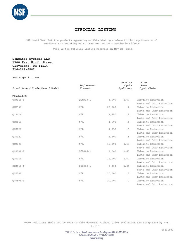 Senwater new drinking water filters be certificated by NSF插图2