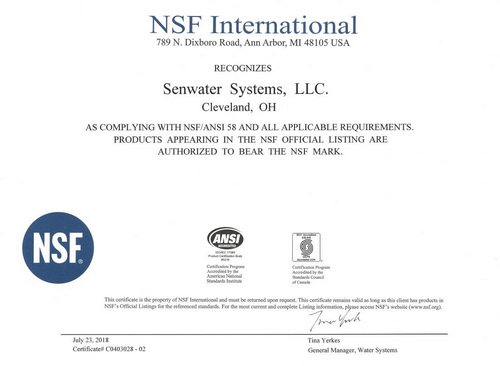 Senwater be certificated by NSF插图